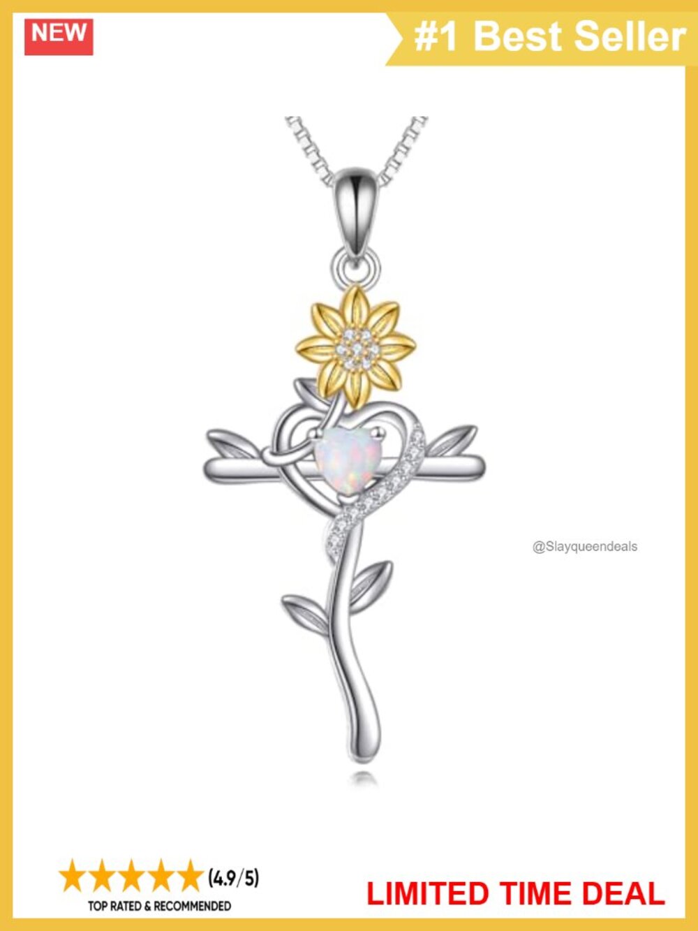 Sterling Silver Opal Cross Necklace Sunflower Pendant Box Chain